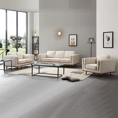 3 2 Seater Sofa Beige Fabric Lounge Set for Living Room Couch with Wooden Frame