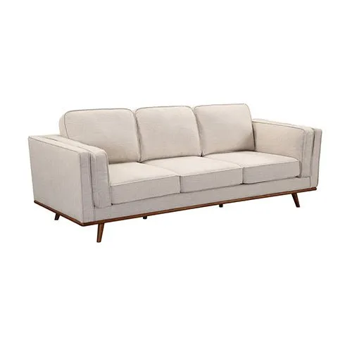 3 2 Seater Sofa Beige Fabric Lounge Set for Living Room Couch with Wooden Frame