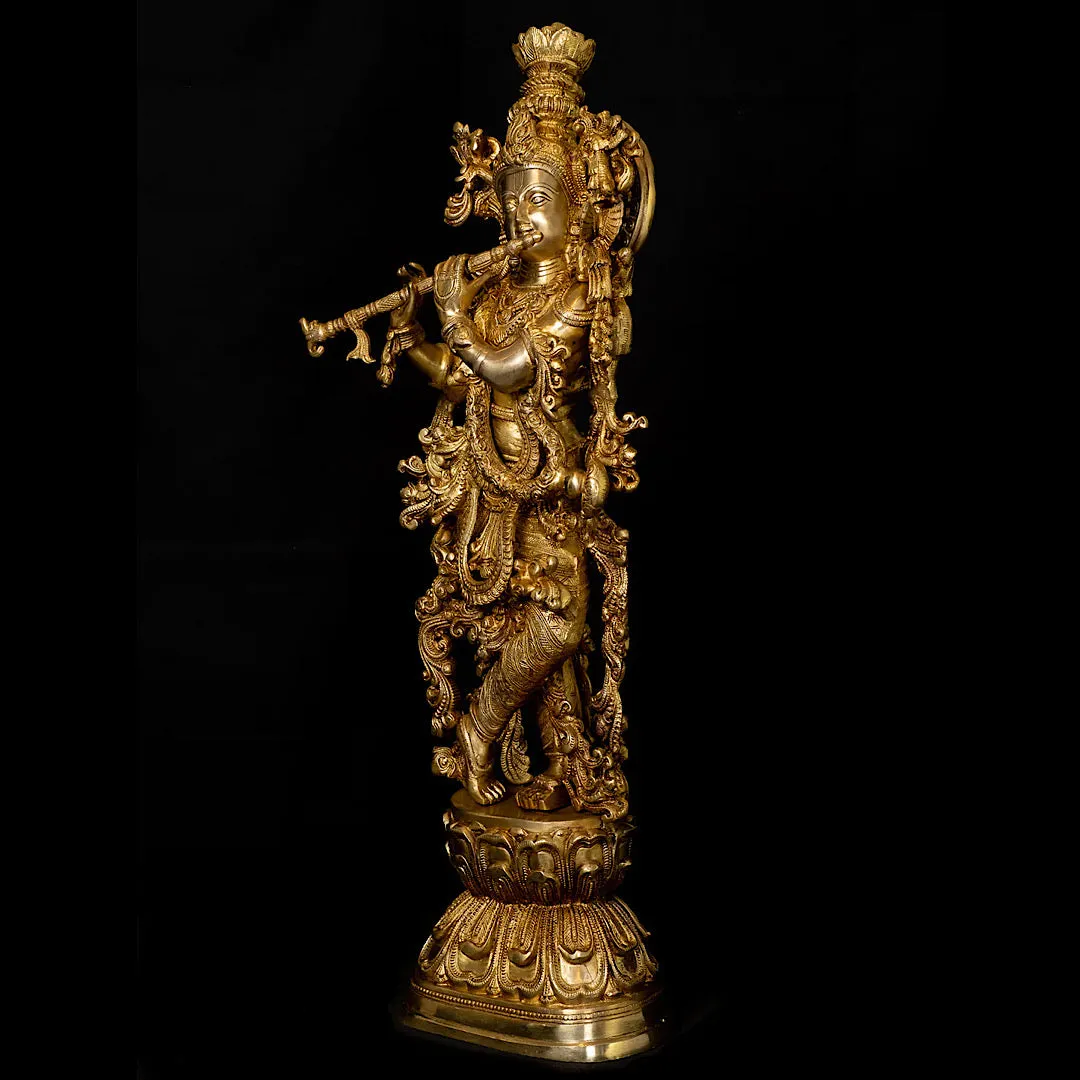 30 Inches Brass Idol of Radha Krishna - Handmade Decorative Figurines