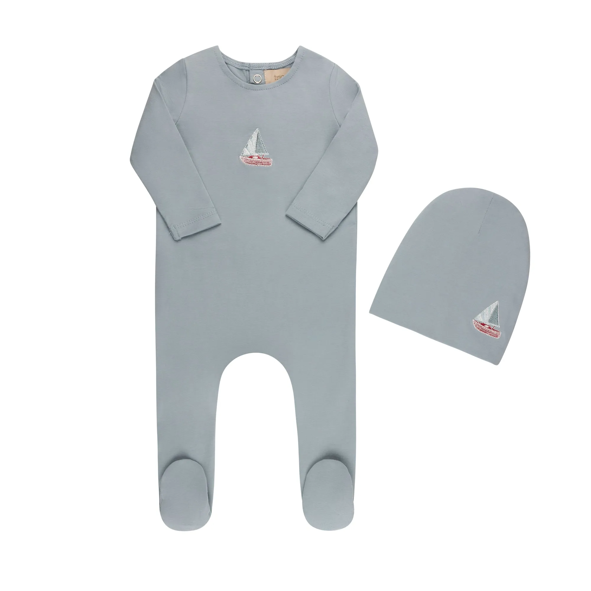 Baby Boy Footie   Hat | Embroidered Boat | Blue|  Tricot Bebe  | SS25