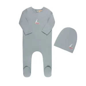 Baby Boy Footie   Hat | Embroidered Boat | Blue|  Tricot Bebe  | SS25
