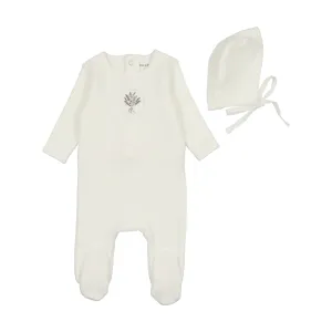 Baby Boy Footie   Hat | Embroidered Center Embossed | White Boys | Bee and Dee