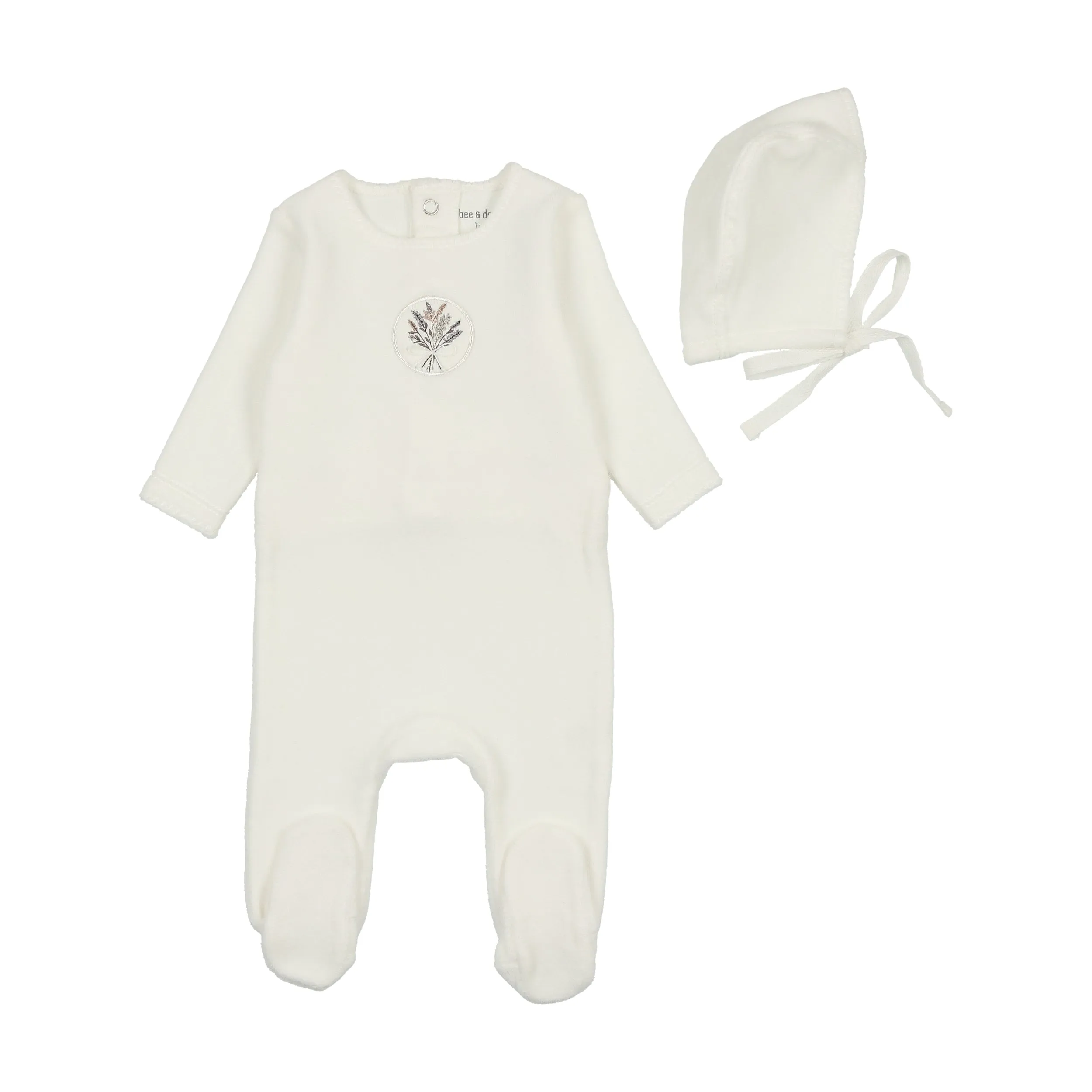 Baby Boy Footie   Hat | Embroidered Center Embossed | White Boys | Bee and Dee