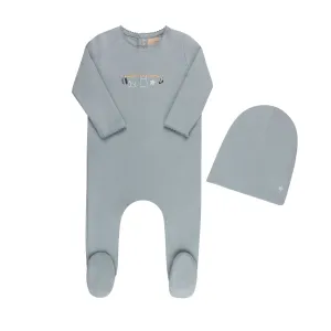 Baby Boy Footie   Hat | Embroidered Clothesline | Blue | Tricot Bebe  | SS25