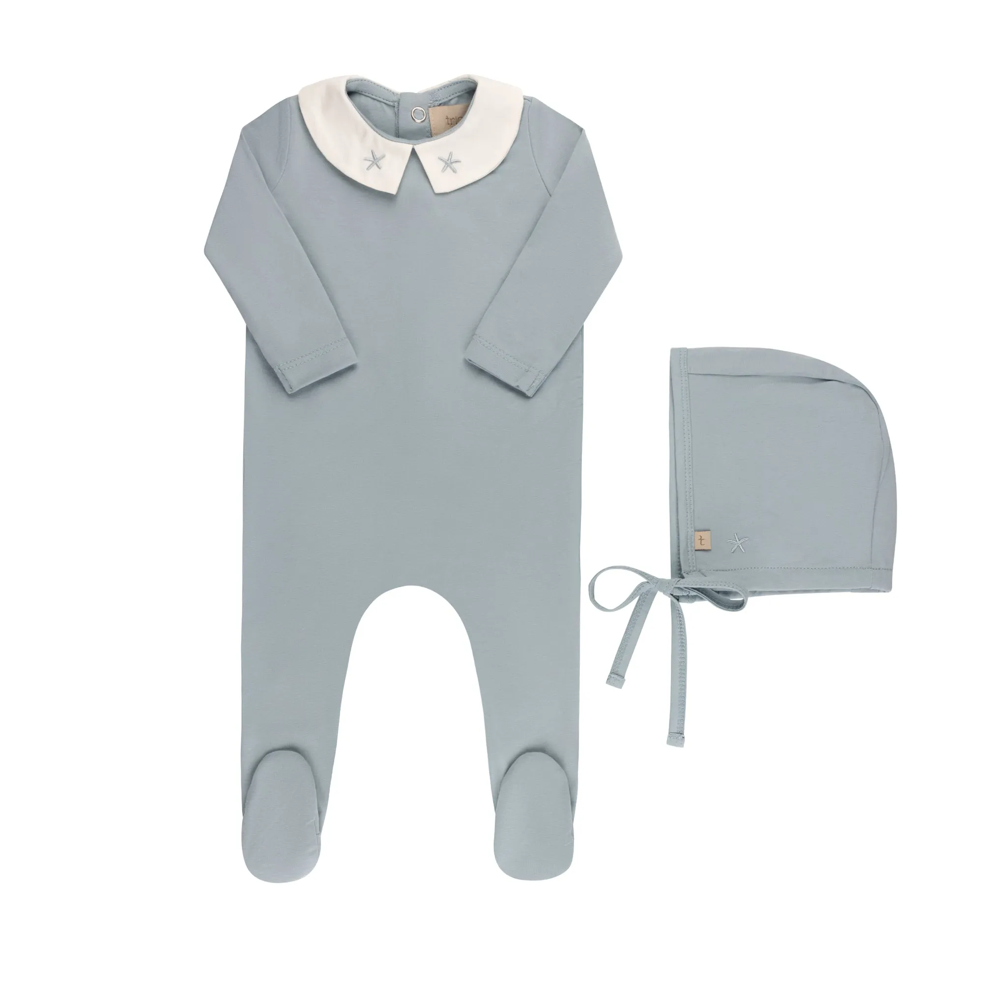 Baby Boy Footie   Hat | Embroidered Collar   Knit Cardigan | Blue | Tricot Bebe  | SS25