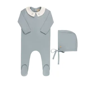 Baby Boy Footie   Hat | Embroidered Collar   Knit Cardigan | Blue | Tricot Bebe  | SS25