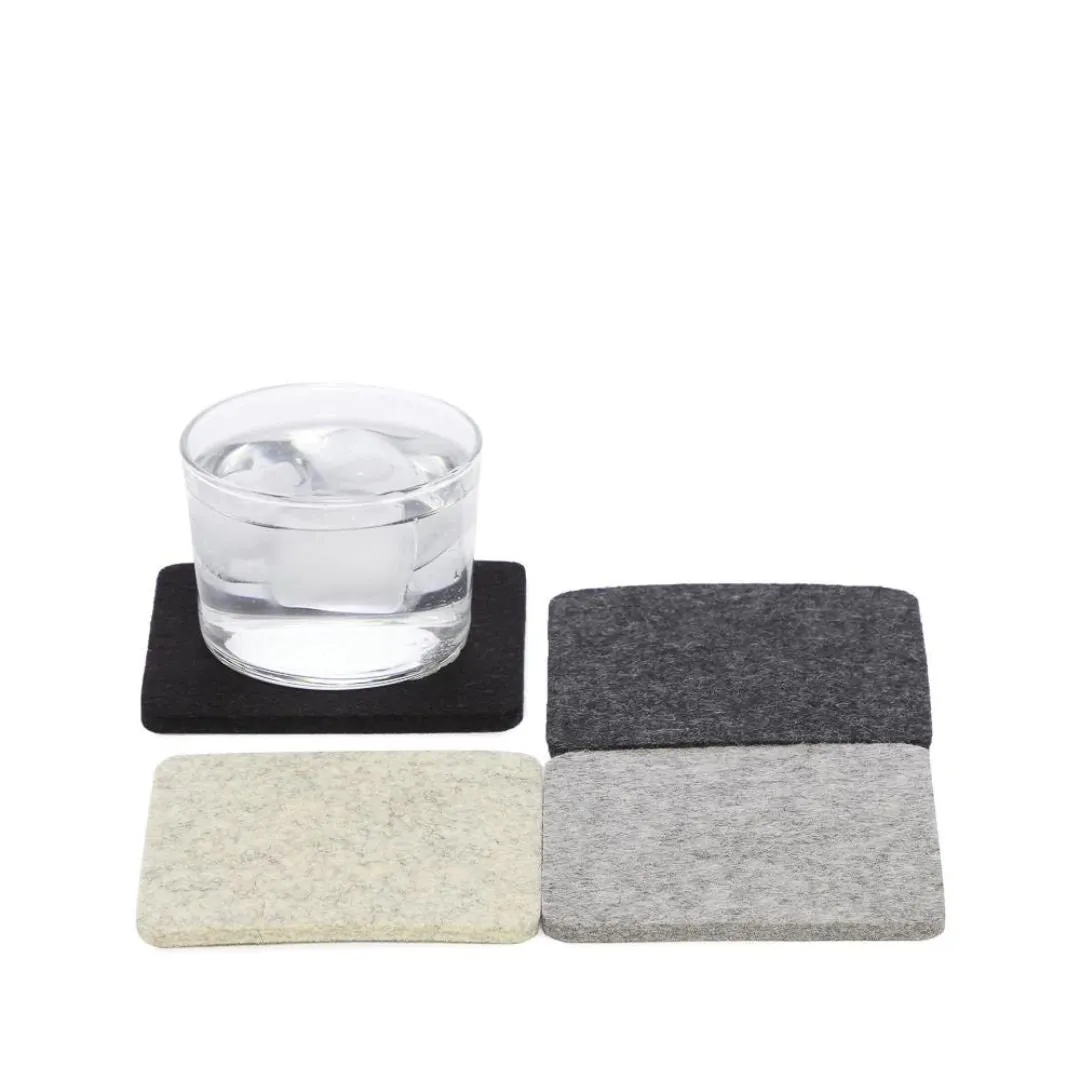 Bierfilzl Merino Wool Felt Square Coaster Multi 4 Pack (Noir)