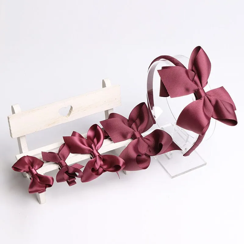 Bow Knot Webbing Hair Clip Headband Gift Set [Set of 5]