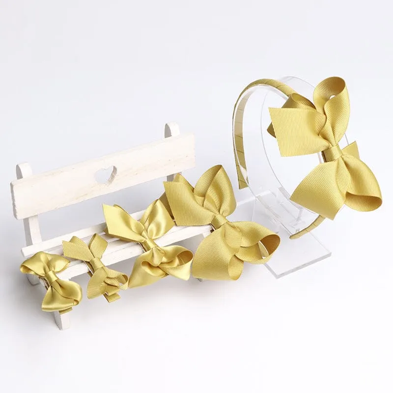 Bow Knot Webbing Hair Clip Headband Gift Set [Set of 5]