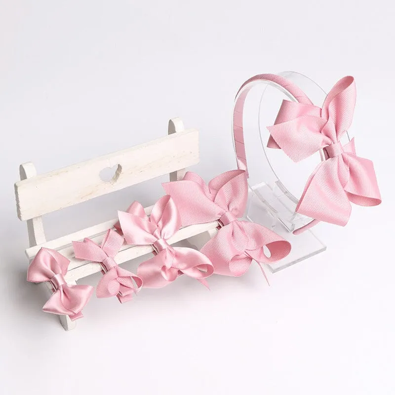 Bow Knot Webbing Hair Clip Headband Gift Set [Set of 5]
