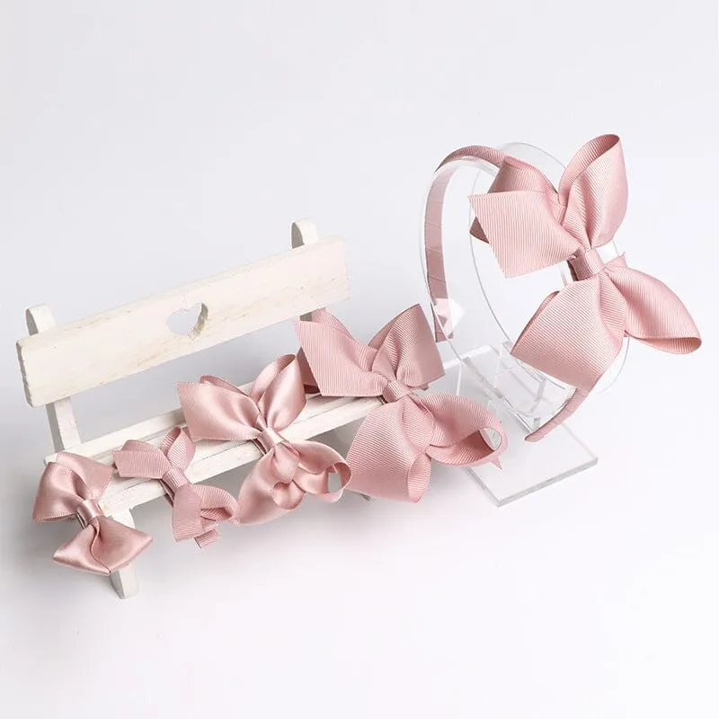 Bow Knot Webbing Hair Clip Headband Gift Set [Set of 5]