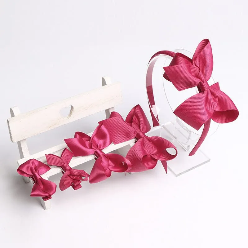 Bow Knot Webbing Hair Clip Headband Gift Set [Set of 5]