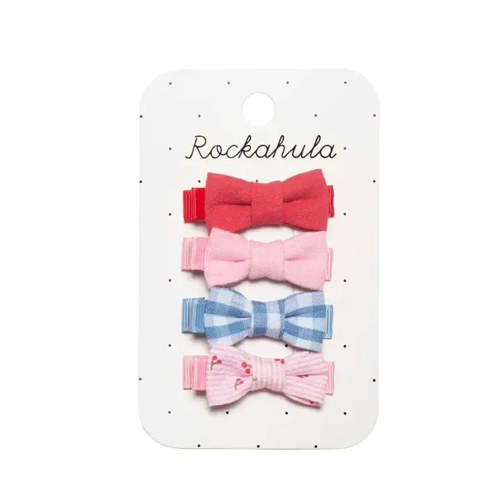 Cherry Gingham Mini Bow Clips