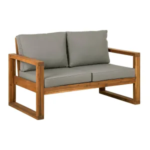 Contemporary Solid Acacia Wood Loveseat With Cushions - Brown by Couch.com