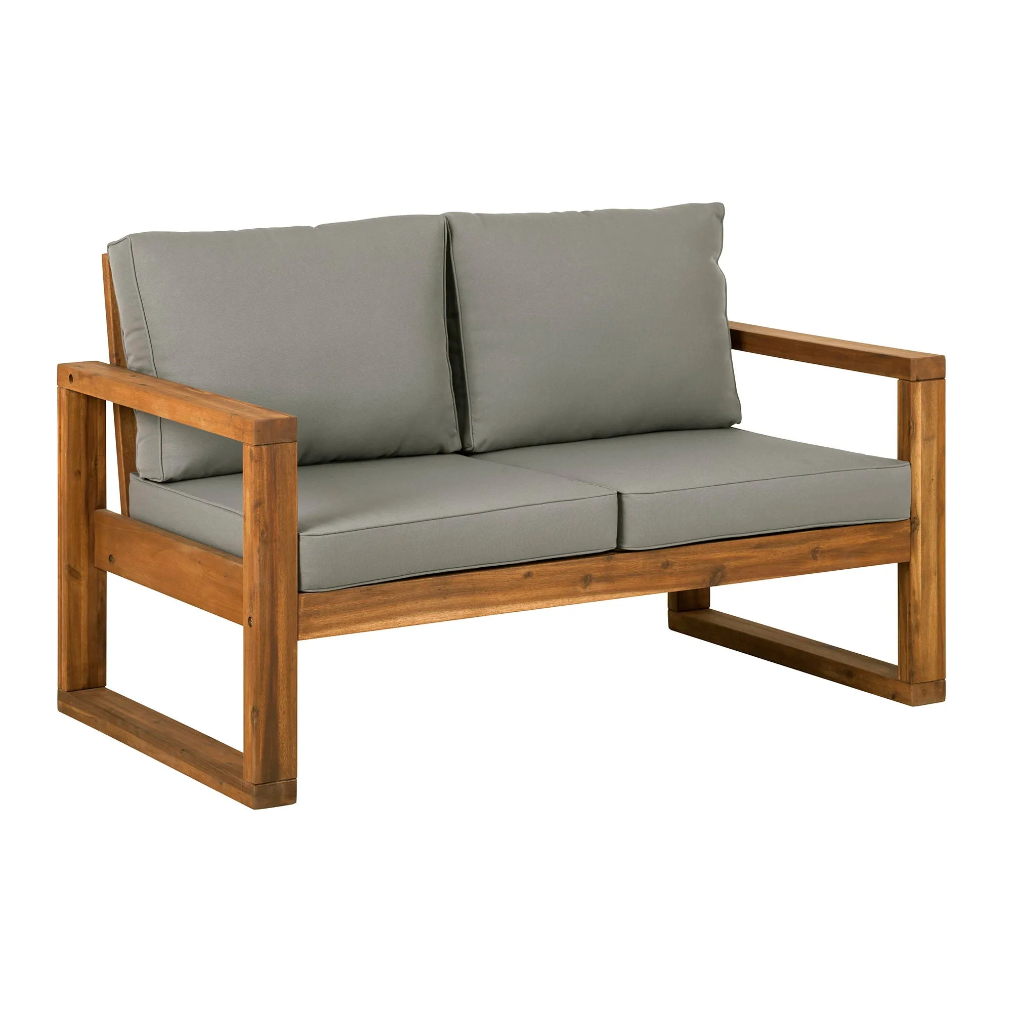 Contemporary Solid Acacia Wood Loveseat With Cushions - Brown by Couch.com