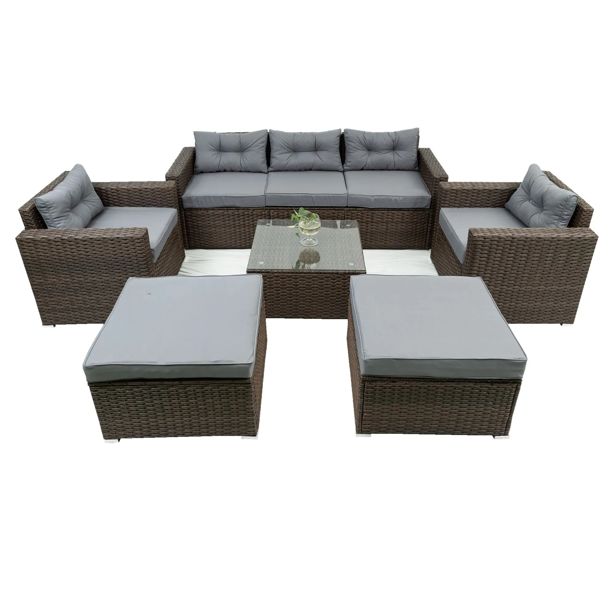 Couch.com 6 Piece Patio Rattan Wicker Outdoor Furniture Conversation Sofa Set With Removeable Cushions And Temper Glass Tabletop Brown, Durable Design, Weather-Resistant, Rattan Construction by Couch.com