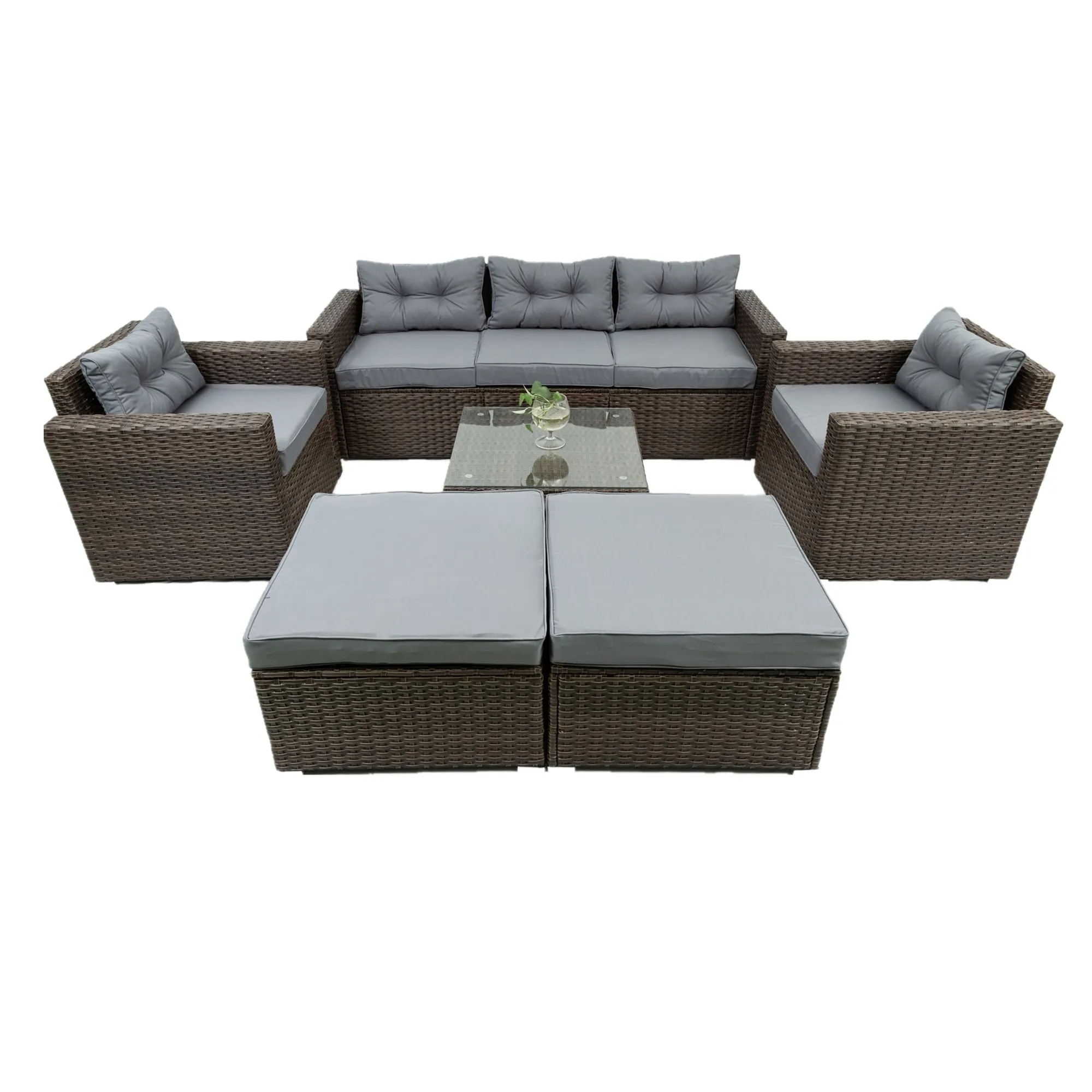 Couch.com 6 Piece Patio Rattan Wicker Outdoor Furniture Conversation Sofa Set With Removeable Cushions And Temper Glass Tabletop Brown, Durable Design, Weather-Resistant, Rattan Construction by Couch.com