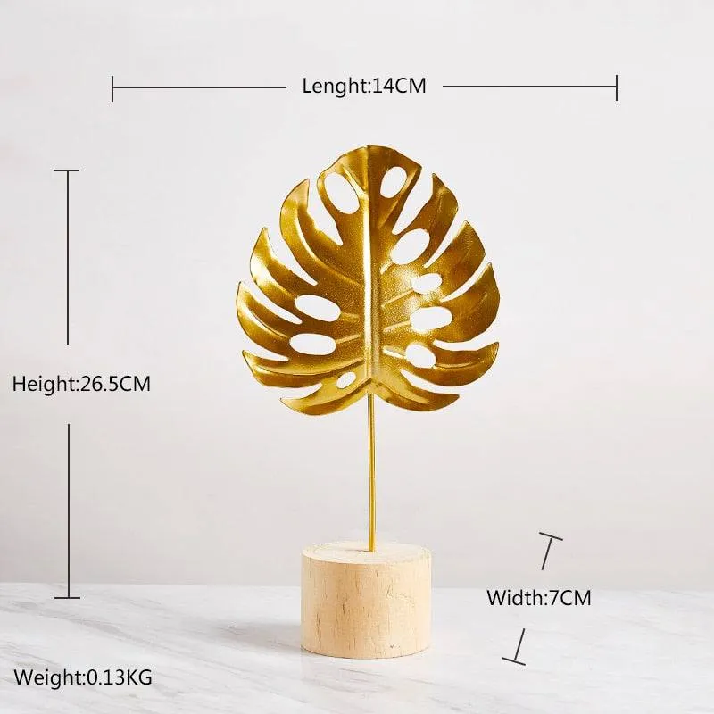 Creative Modern Golden Leaf Ornament Home Living Room Decoration Metal Figurines Flowers Ornaments Miniature Metal Figurines