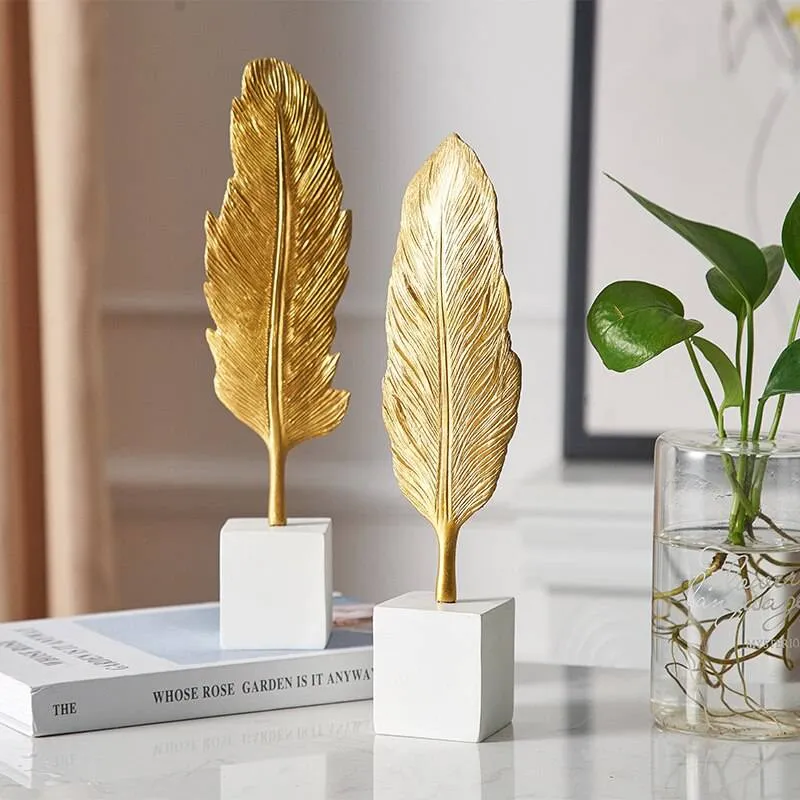 Creative Modern Golden Leaf Ornament Home Living Room Decoration Metal Figurines Flowers Ornaments Miniature Metal Figurines