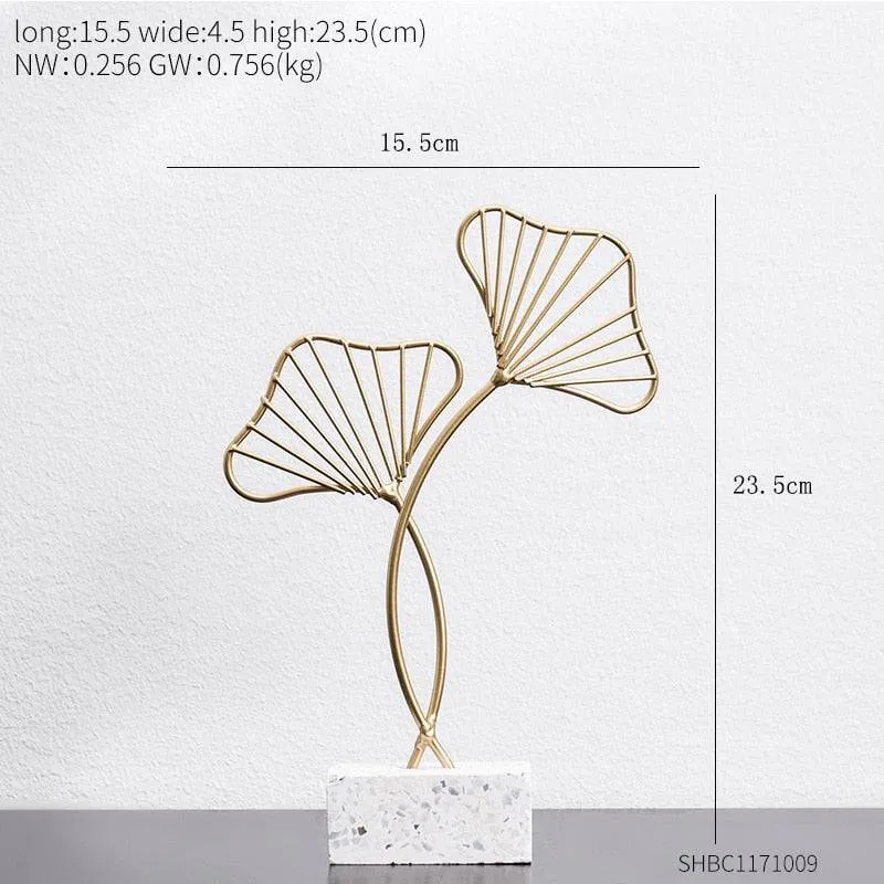 Creative Modern Golden Leaf Ornament Home Living Room Decoration Metal Figurines Flowers Ornaments Miniature Metal Figurines