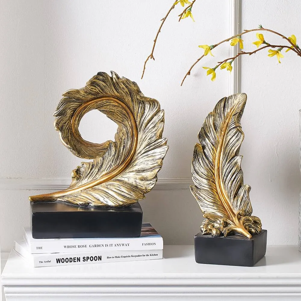 Creative Modern Golden Leaf Ornament Home Living Room Decoration Metal Figurines Flowers Ornaments Miniature Metal Figurines