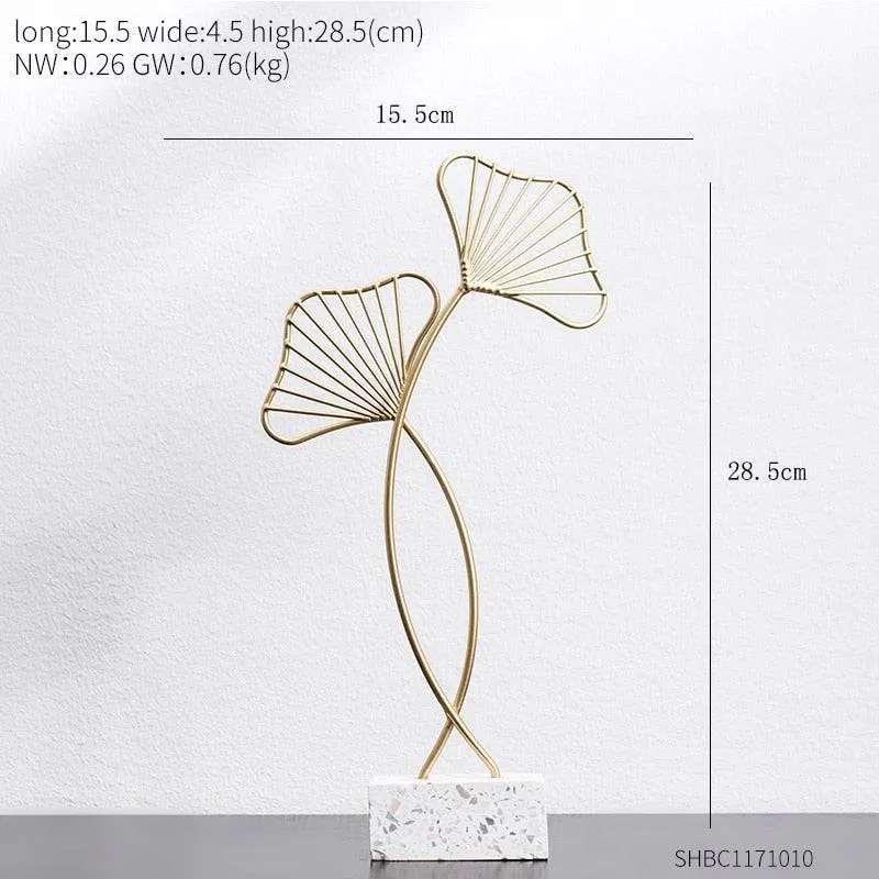 Creative Modern Golden Leaf Ornament Home Living Room Decoration Metal Figurines Flowers Ornaments Miniature Metal Figurines