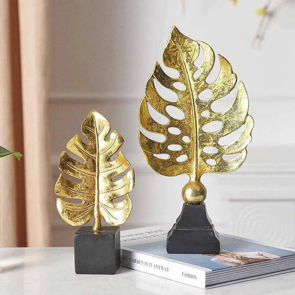 Creative Modern Golden Leaf Ornament Home Living Room Decoration Metal Figurines Flowers Ornaments Miniature Metal Figurines
