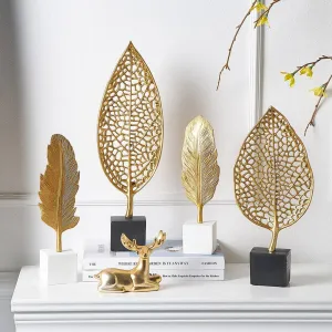 Creative Modern Golden Leaf Ornament Home Living Room Decoration Metal Figurines Flowers Ornaments Miniature Metal Figurines
