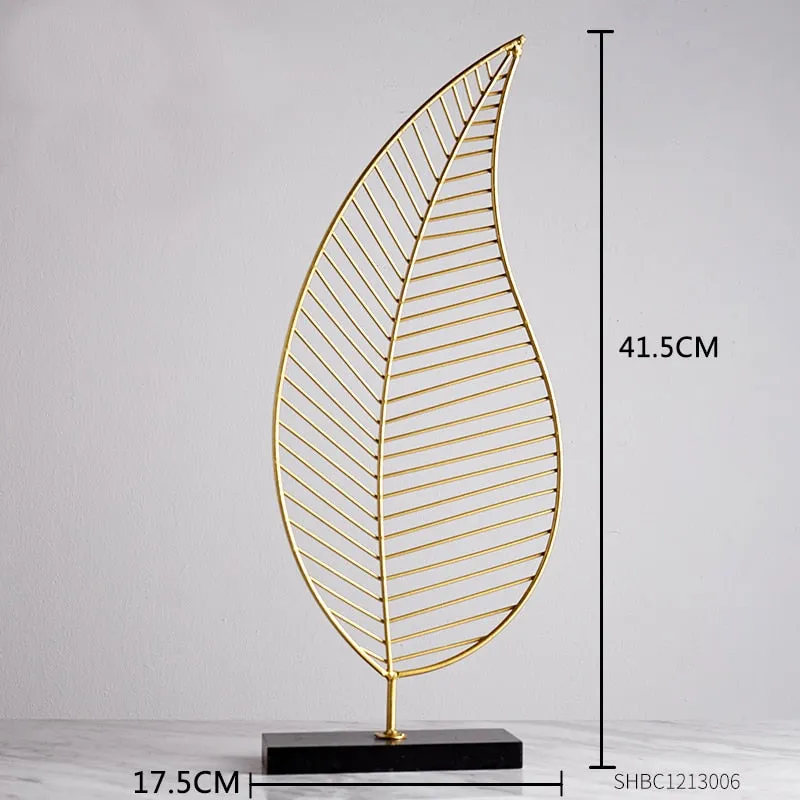 Creative Modern Golden Leaf Ornament Home Living Room Decoration Metal Figurines Flowers Ornaments Miniature Metal Figurines