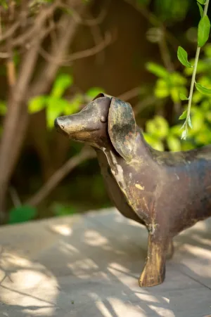 De kulture handcrafted reclaimed iron vintage golden dog decorative collectible figurine showpiece beautify home office holiday décor| ideal for garden balcony terrace decoration, 2.7x16.1x8.2 (LWH) inches