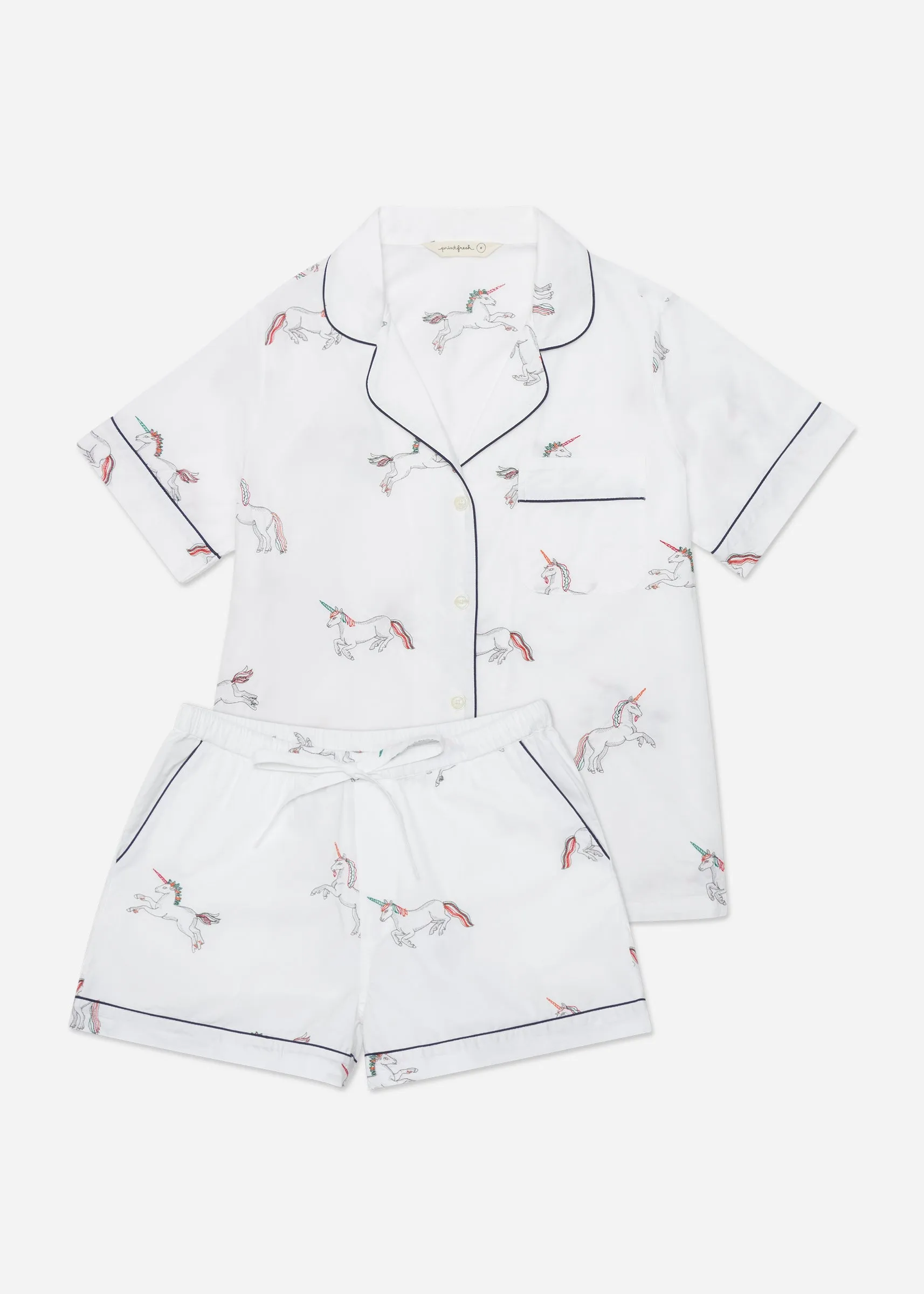 Embroidered Unicorn - Short PJ Set - Cloud