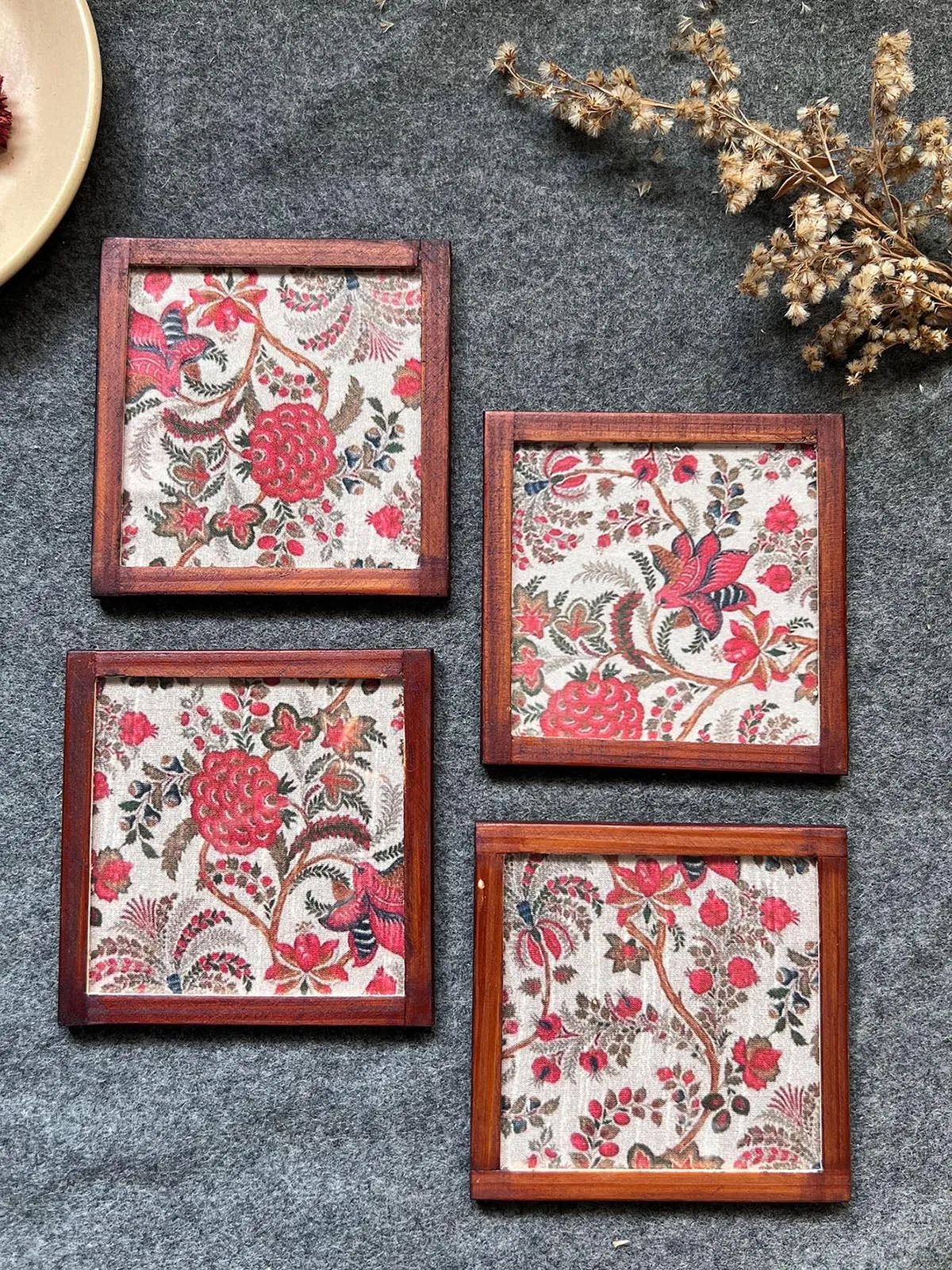 Floral Harmony Silk Coasters