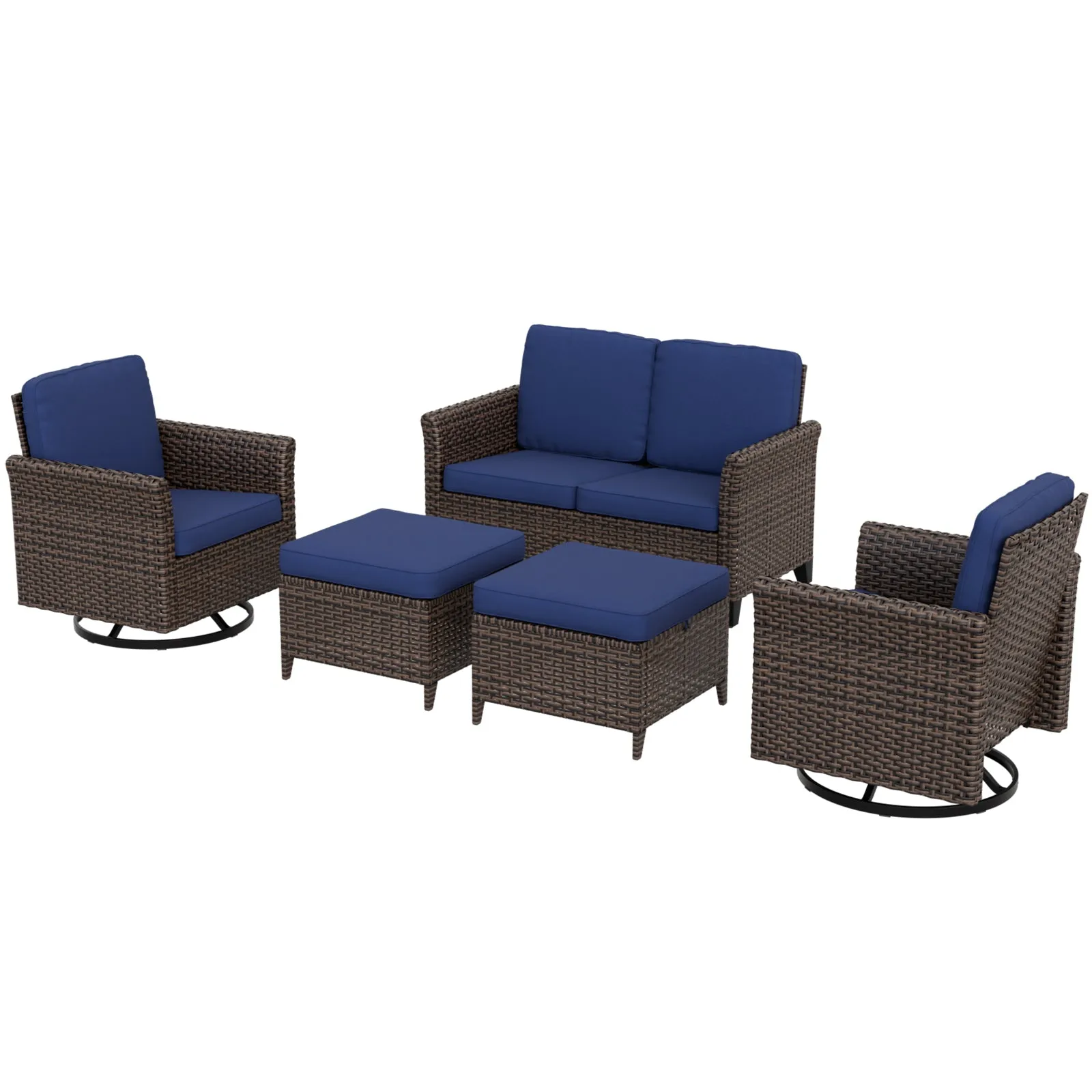 Ocean Vista Wicker Outdoor Patio Furniture Set w/ Loveseat,Patio Chairs , 5 Piece