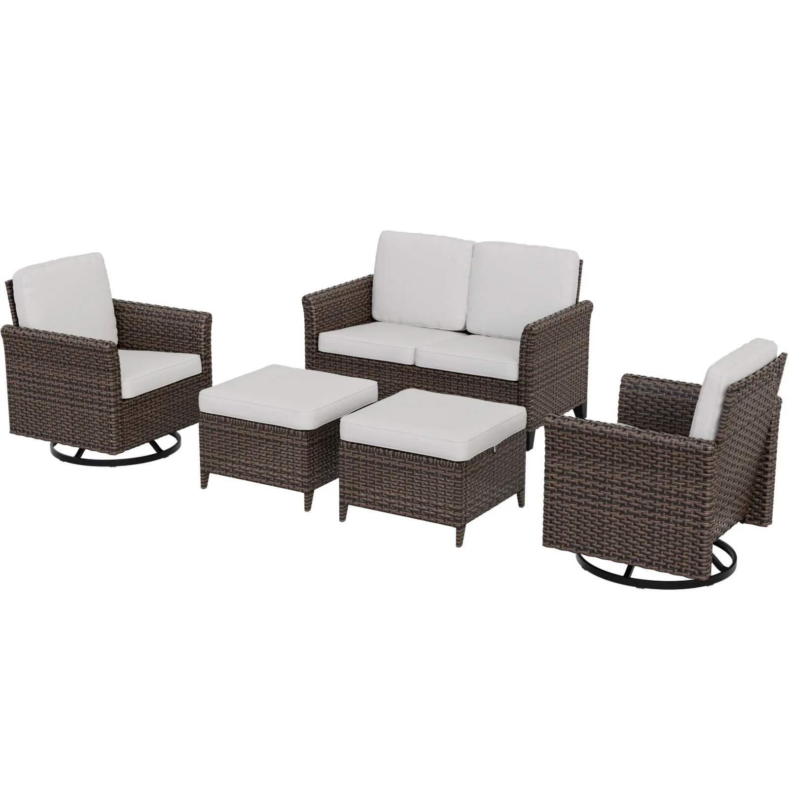 Ocean Vista Wicker Outdoor Patio Furniture Set w/ Loveseat,Patio Chairs , 5 Piece