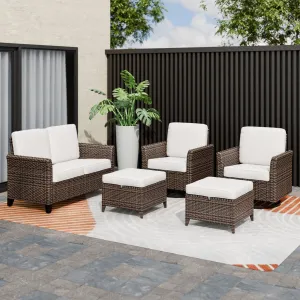 Ocean Vista Wicker Outdoor Patio Furniture Set w/ Loveseat,Patio Chairs , 5 Piece