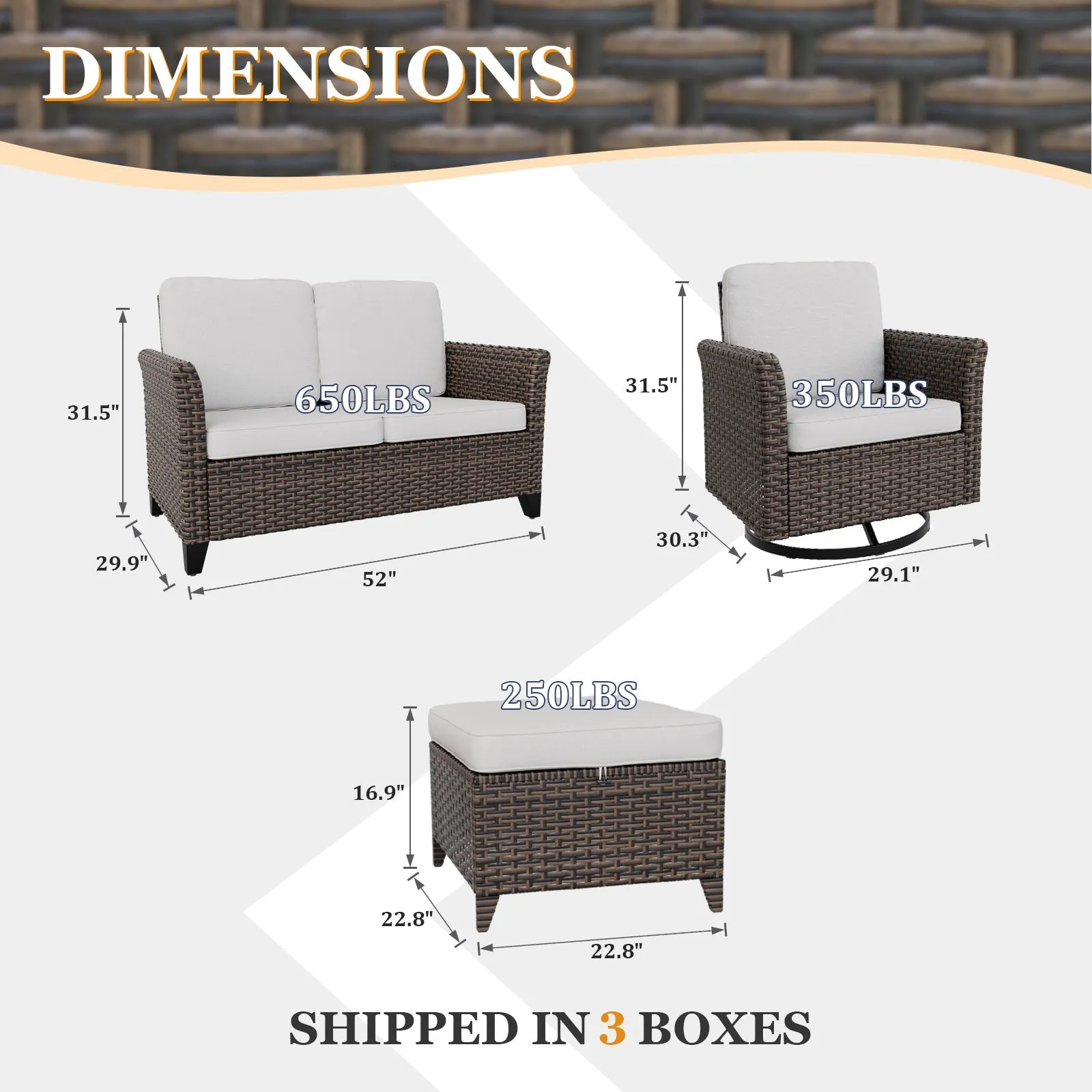 Ocean Vista Wicker Outdoor Patio Furniture Set w/ Loveseat,Patio Chairs , 5 Piece