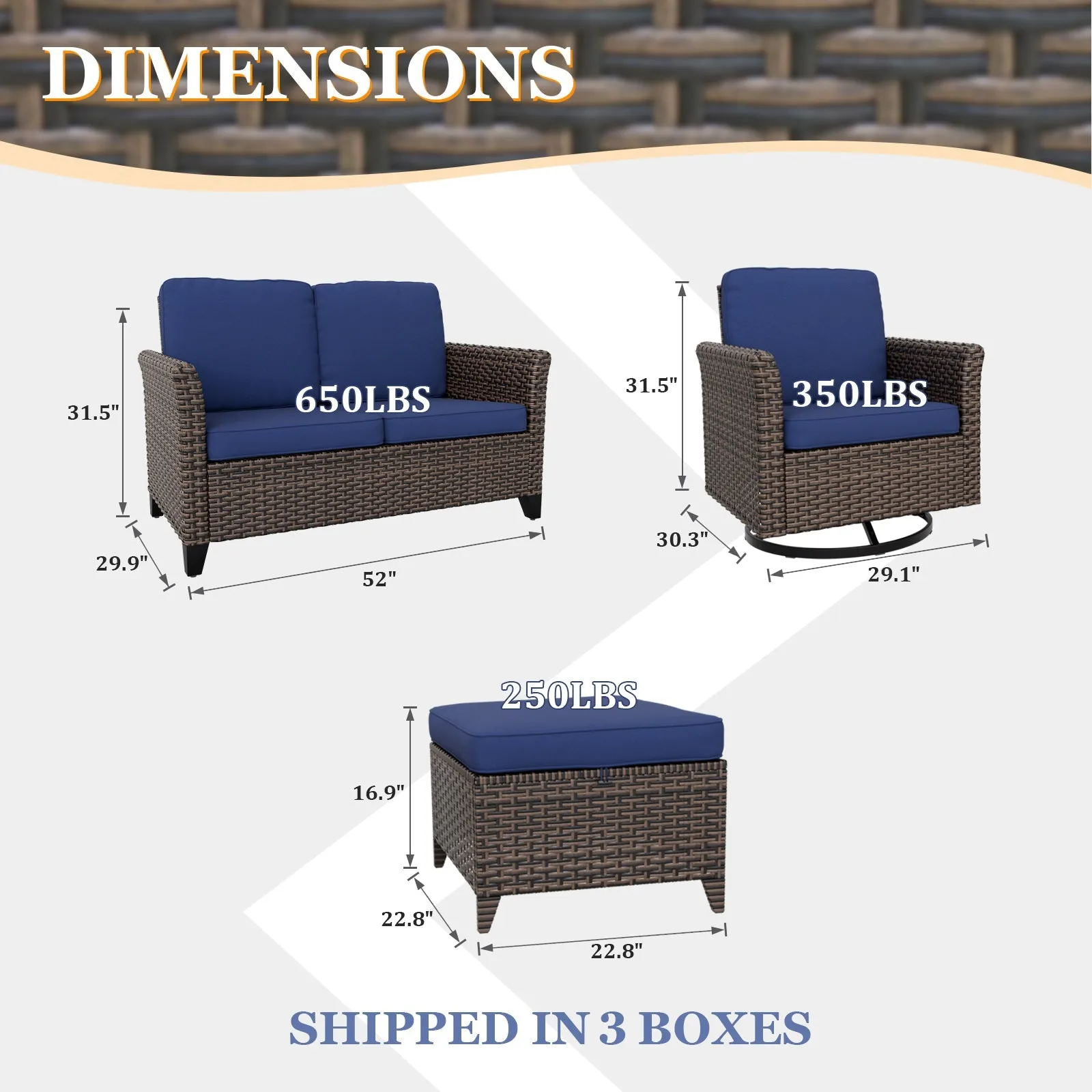 Ocean Vista Wicker Outdoor Patio Furniture Set w/ Loveseat,Patio Chairs , 5 Piece