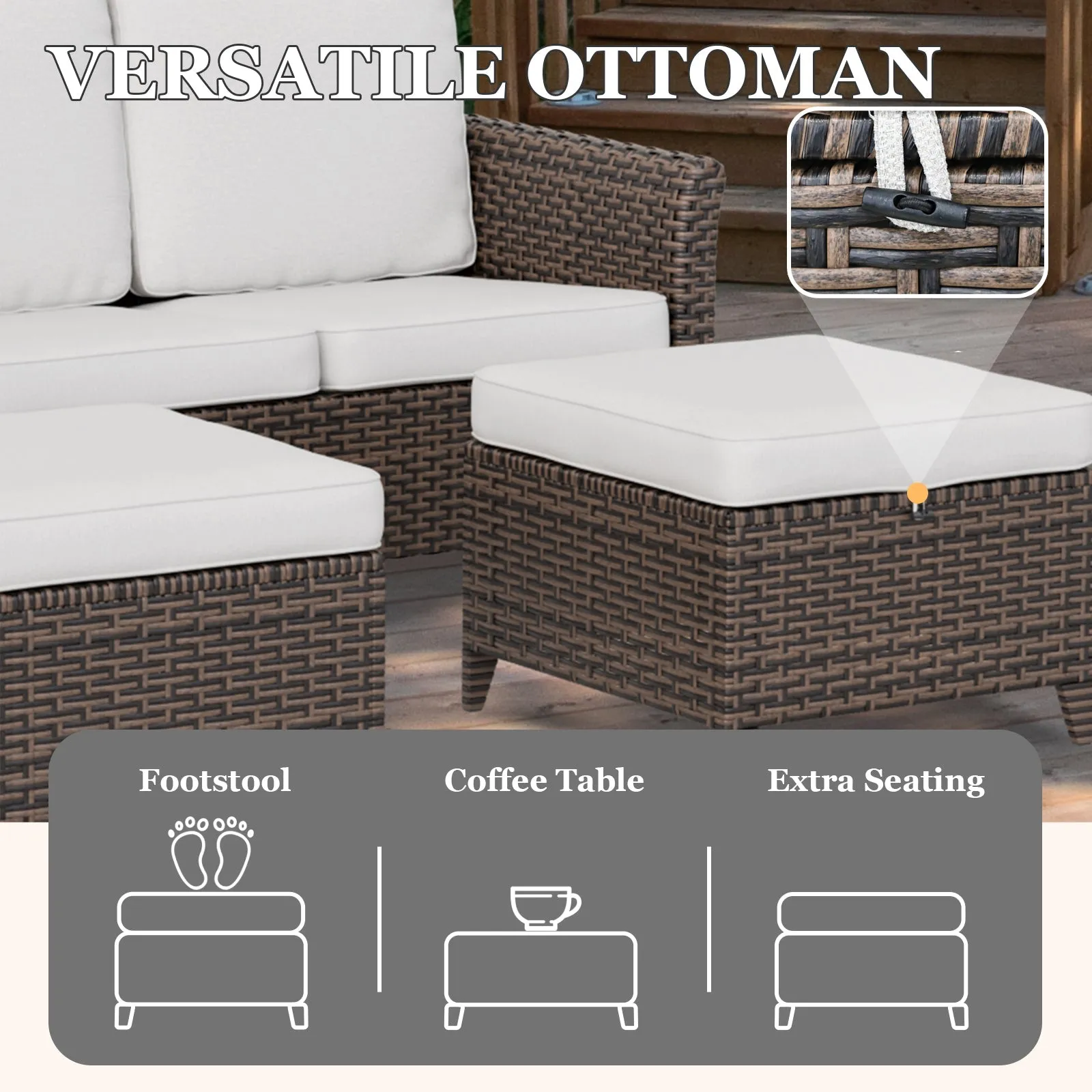 Ocean Vista Wicker Outdoor Patio Furniture Set w/ Loveseat,Patio Chairs , 5 Piece