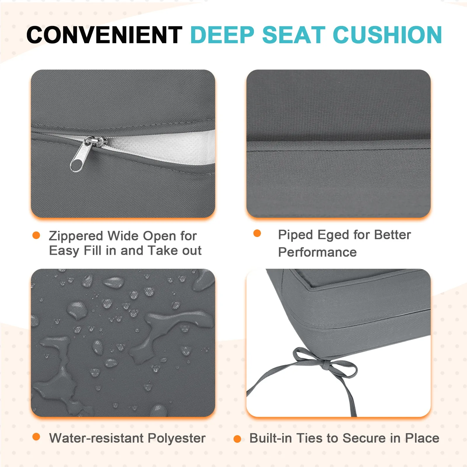 Outdoor Deep Seat Cushion Set, 25 x 25 x 5 inch, Set of 4