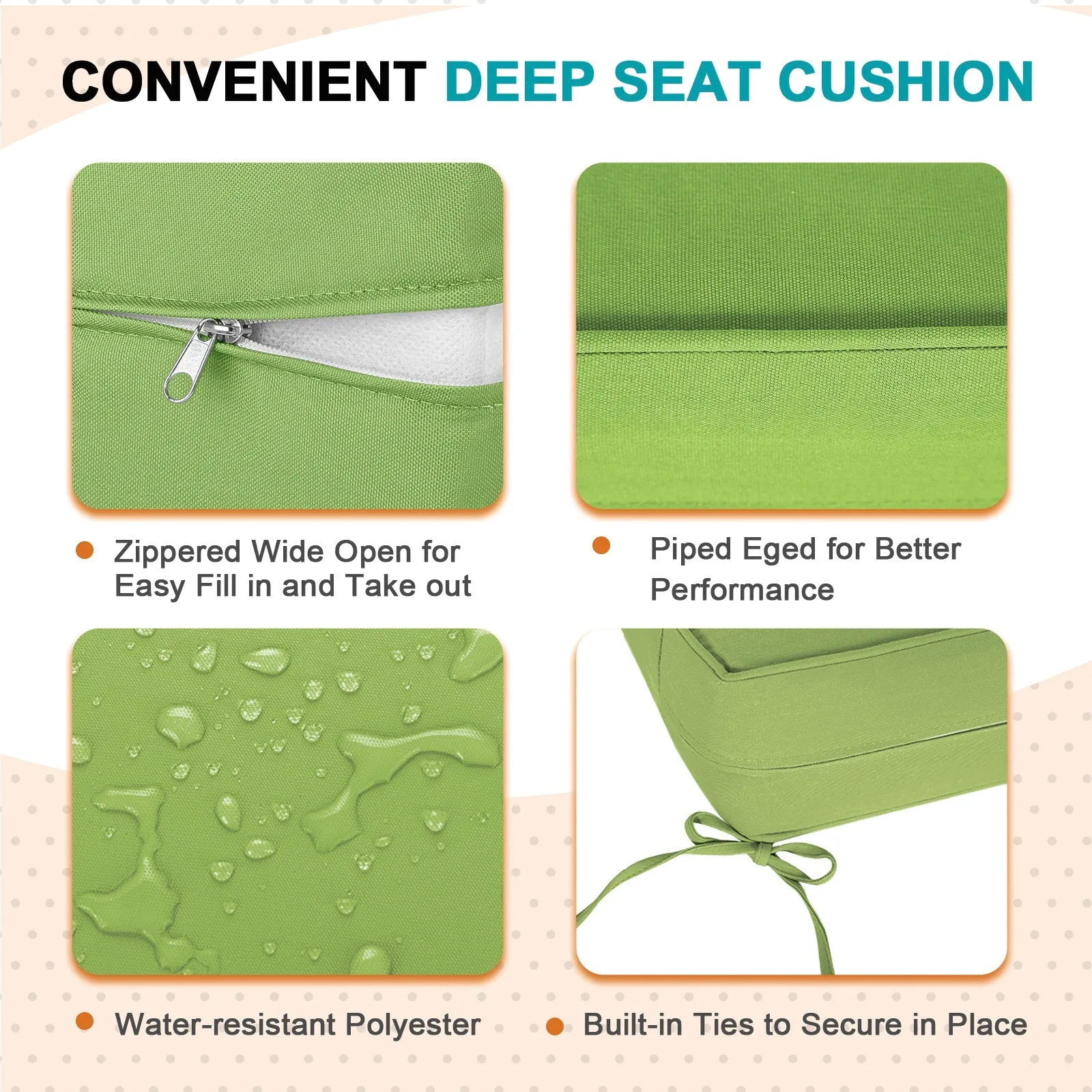 Outdoor Deep Seat Cushion Set, 25 x 25 x 5 inch, Set of 4