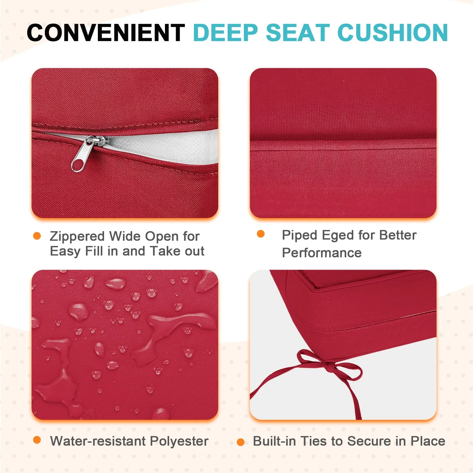 Outdoor Deep Seat Cushion Set, 25 x 25 x 5 inch, Set of 4