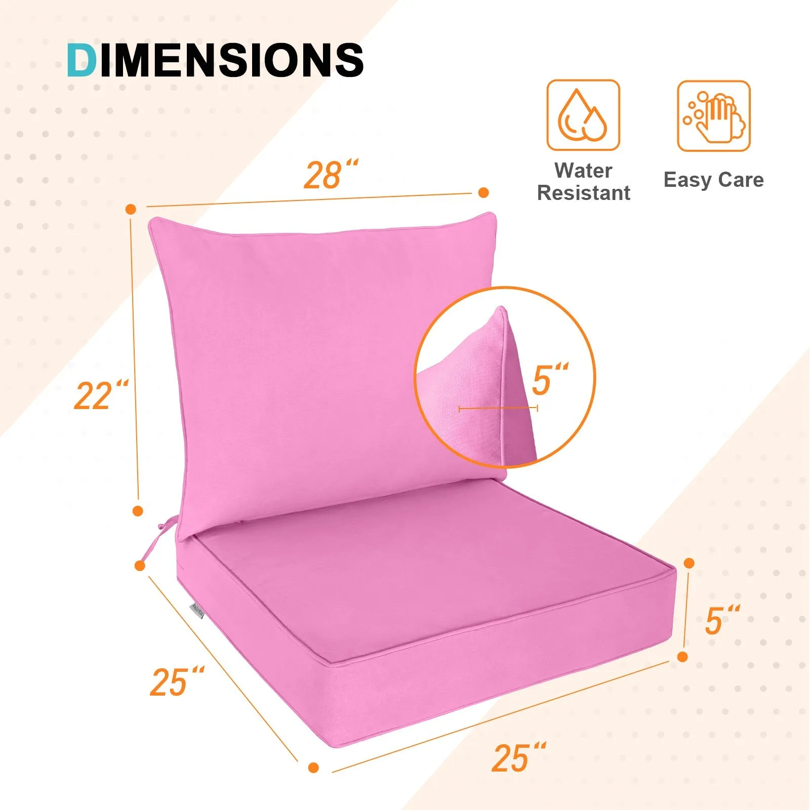 Outdoor Deep Seat Cushion Set, 25 x 25 x 5 inch, Set of 4