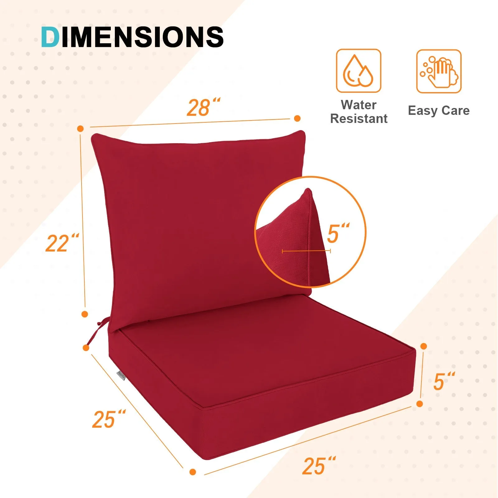 Outdoor Deep Seat Cushion Set, 25 x 25 x 5 inch, Set of 4