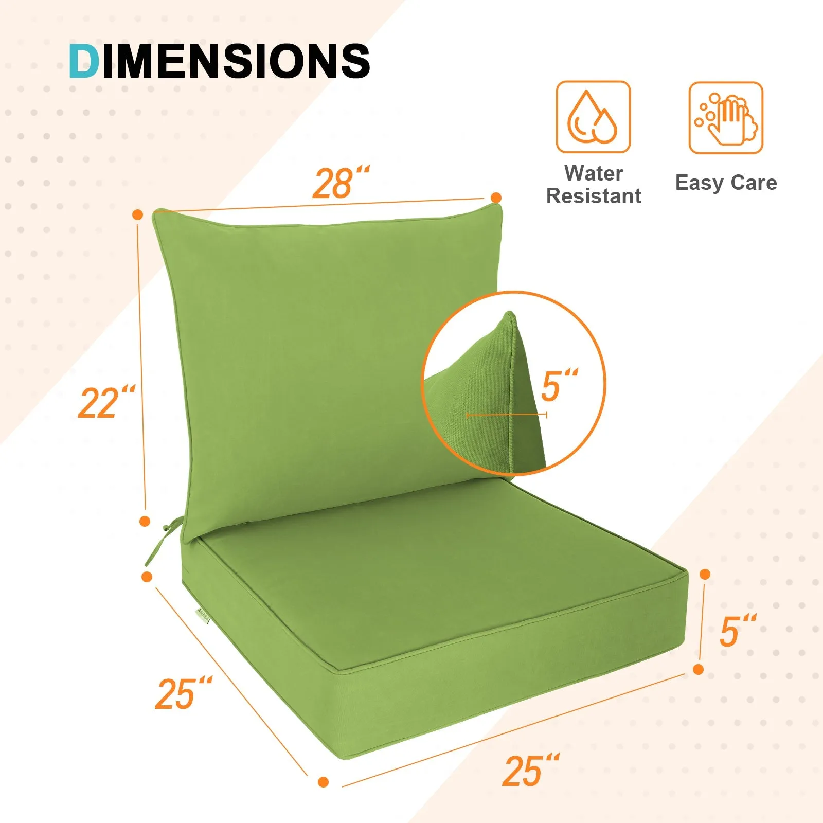 Outdoor Deep Seat Cushion Set, 25 x 25 x 5 inch, Set of 4