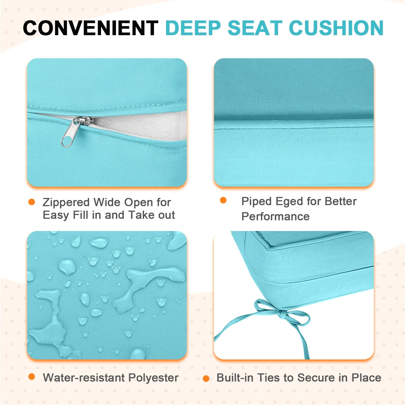 Outdoor Deep Seat Cushion Set, 25 x 25 x 5 inch, Set of 4