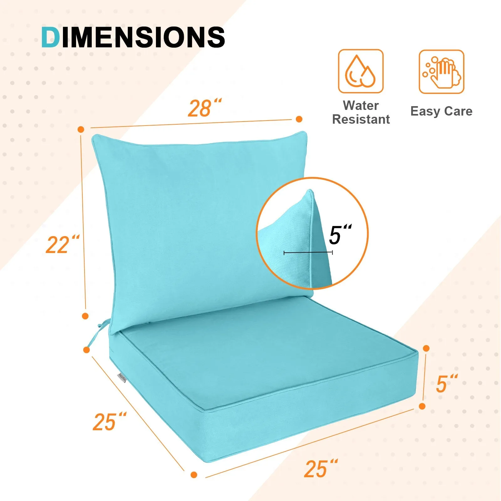 Outdoor Deep Seat Cushion Set, 25 x 25 x 5 inch, Set of 4