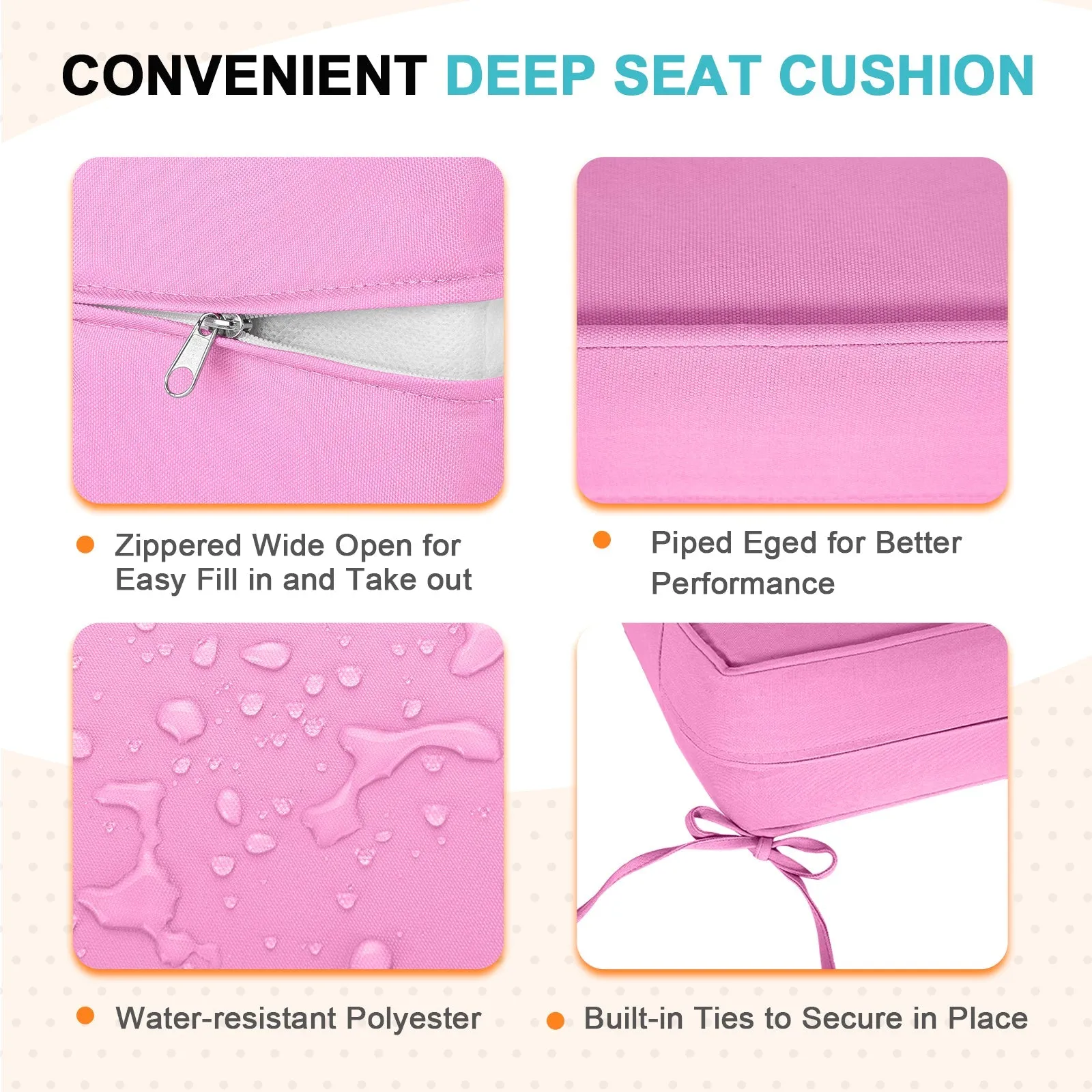 Outdoor Deep Seat Cushion Set, 25 x 25 x 5 inch, Set of 4