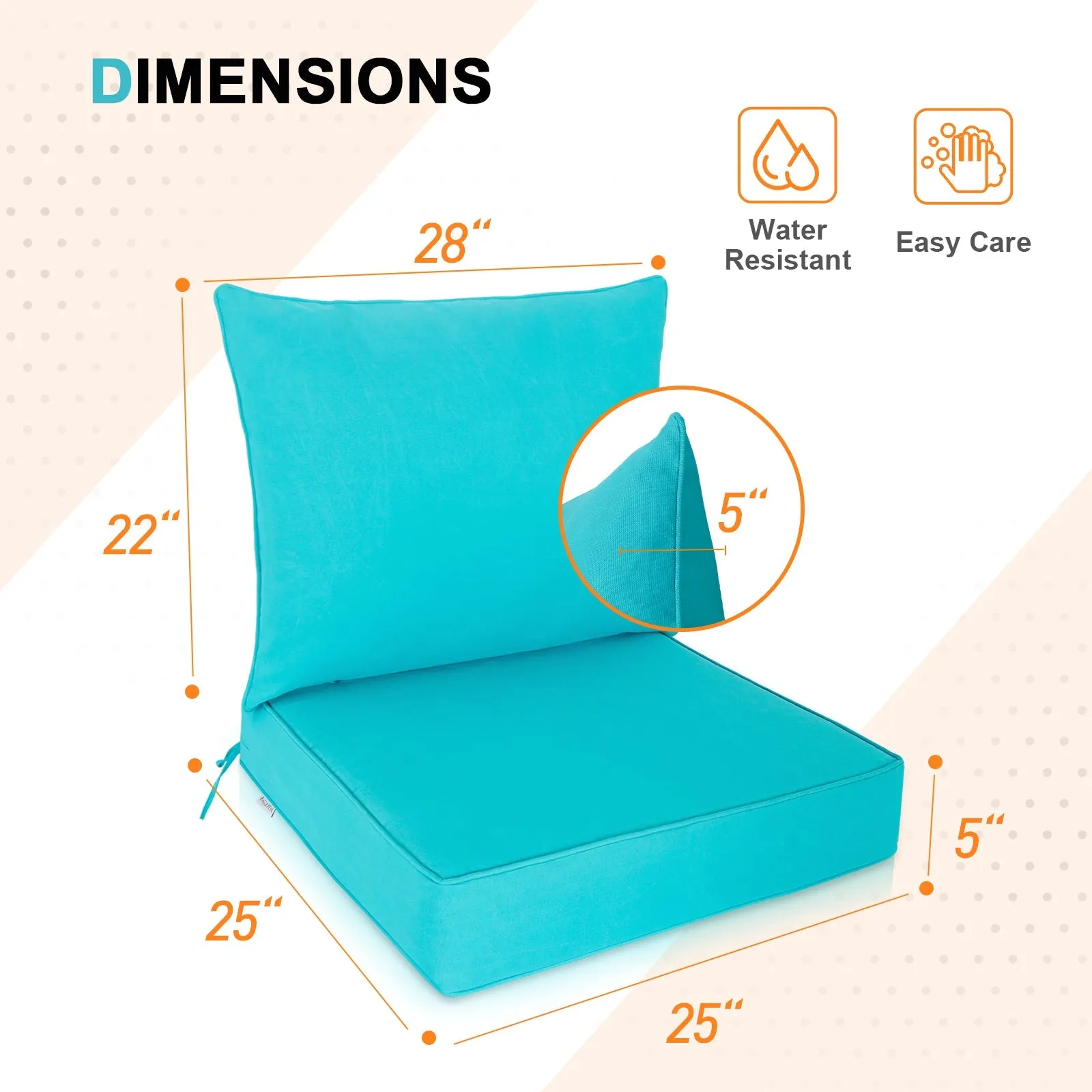 Outdoor Deep Seat Cushion Set, 25 x 25 x 5 inch, Set of 4