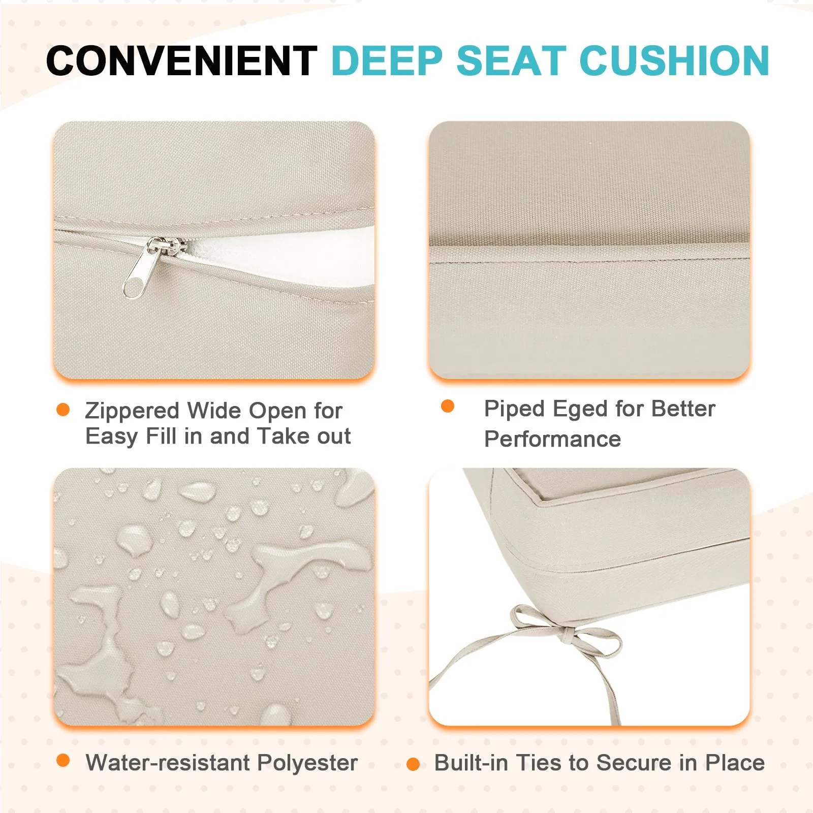 Outdoor Deep Seat Cushion Set, 25 x 25 x 5 inch, Set of 4
