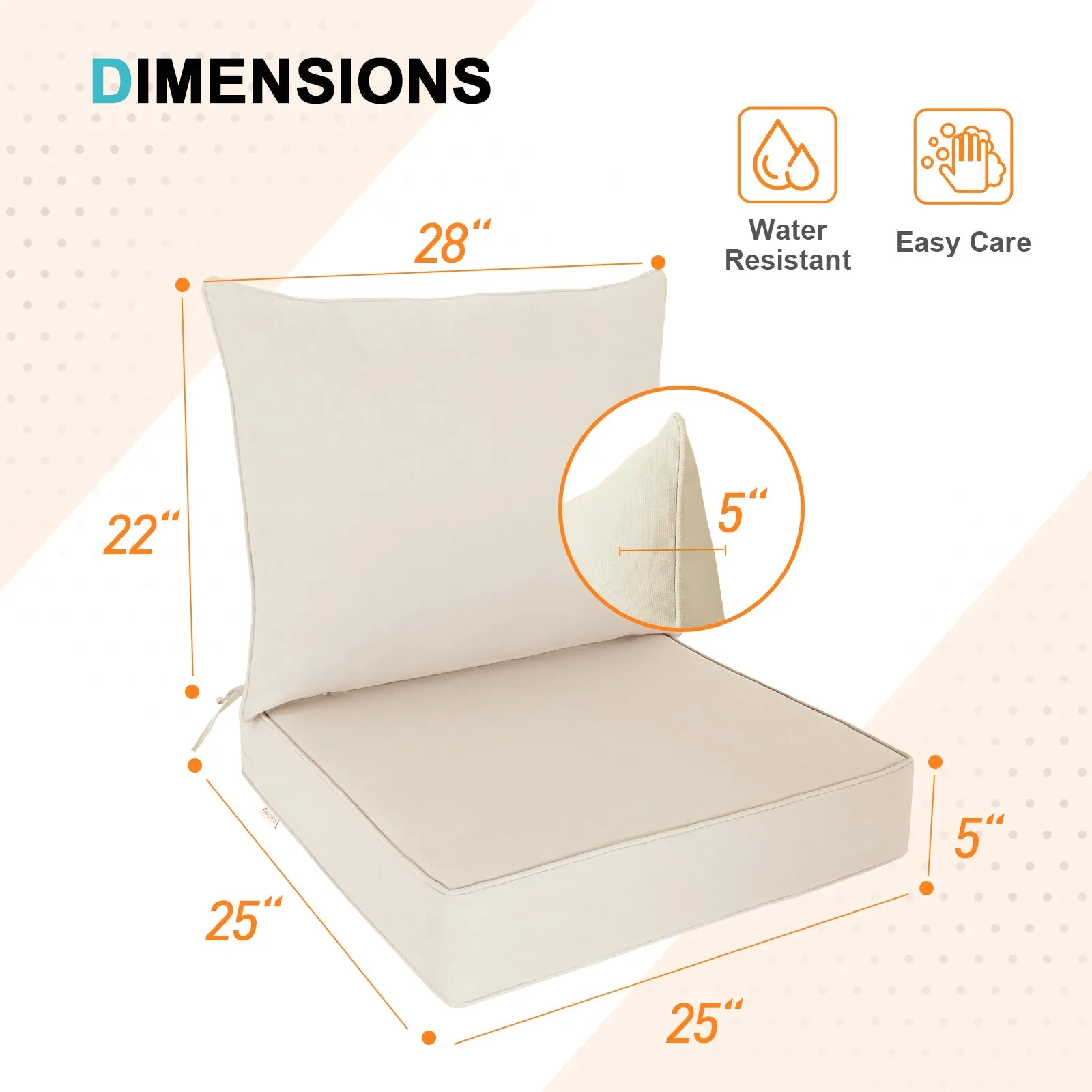 Outdoor Deep Seat Cushion Set, 25 x 25 x 5 inch, Set of 4